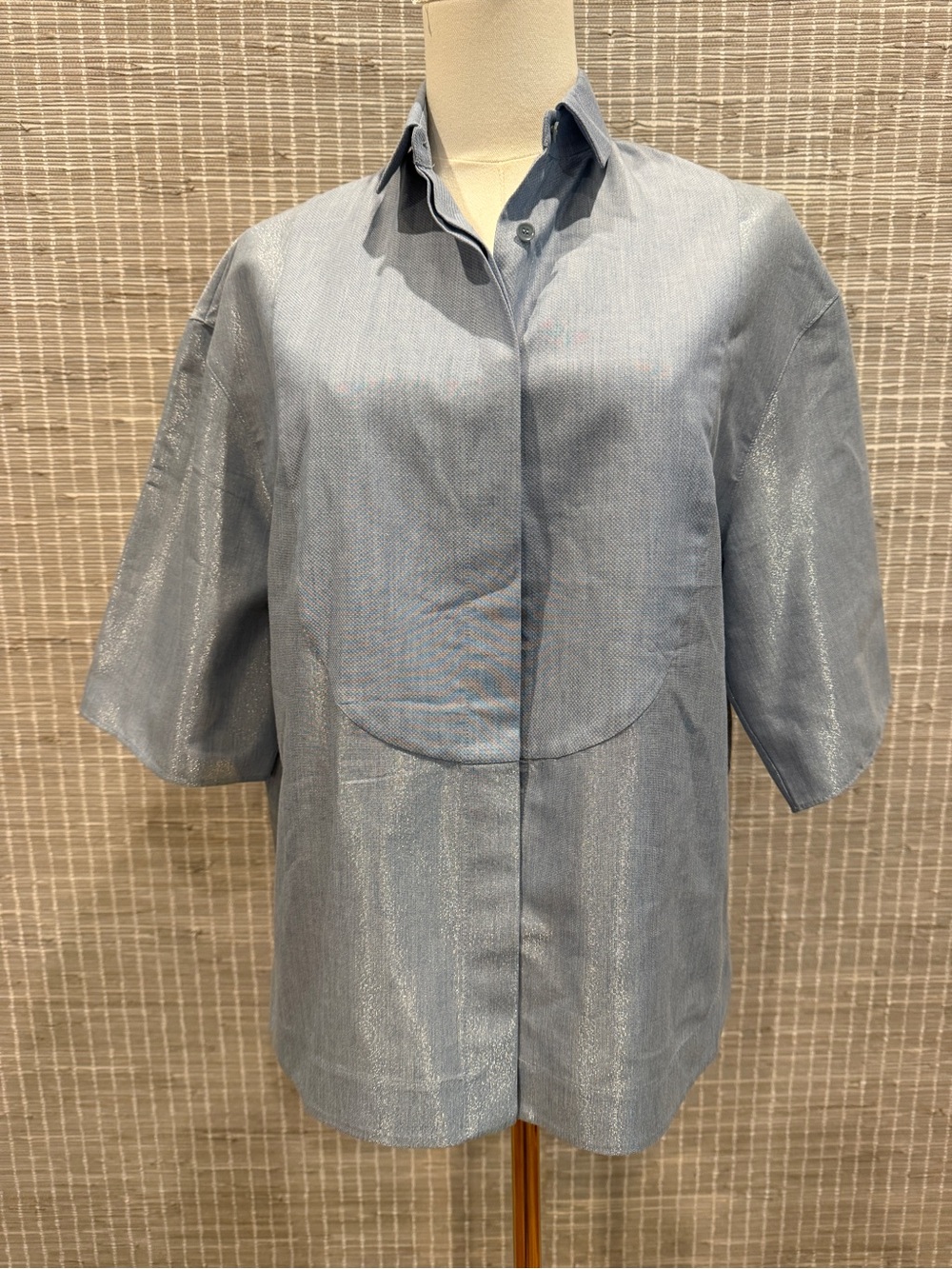 AKRIS PUNTO Baby Blue Short Sleeve Button Down Shirt